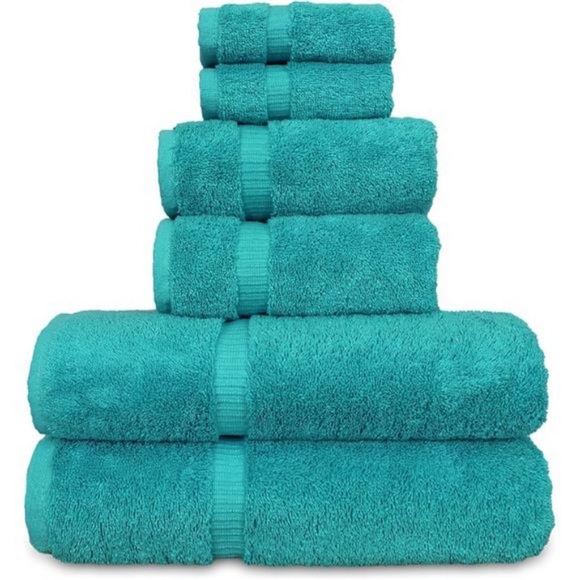 Quick Dry 100% Turkish Cotton (Bundle Set of 6, Aqua Blue)